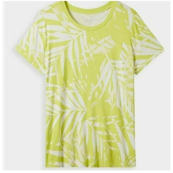 NWOT Torrid Plus Super Soft Knit T-Shirt Tropical Palm Lime Punch Crew Top 2X - Picture 1 of 7
